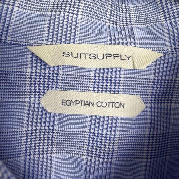 Suitsupply Extra Slim Dress Shirt Mens Size 41 16 Blue Check Egyptian Cotton - Picture 10 of 12